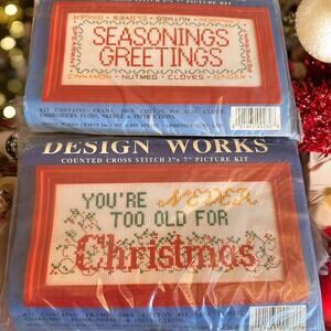 Vintage 2 Design Works Counted Cross Stitch 3X7 Picture Kit Christmas Red Frames
